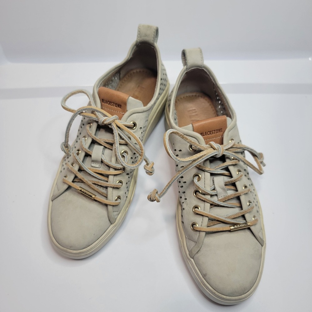 Blackstone PL-87 Limestone Perforated Leather Low Top Sneakers Laces Size 37‎